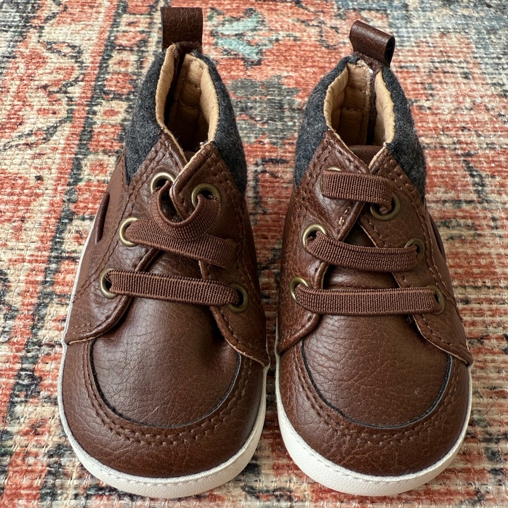Old Navy Baby Cognac Faux-Suede/Brown Leather Walker Shoes